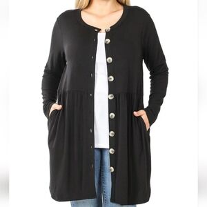 NWOT Zenana Shired Waist Long Button Cardigan